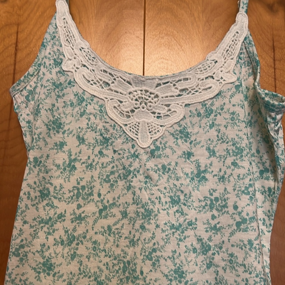 Maurices Teal Floral Lace Cami Size Medium Adjustable Strap - Picture 2 of 5